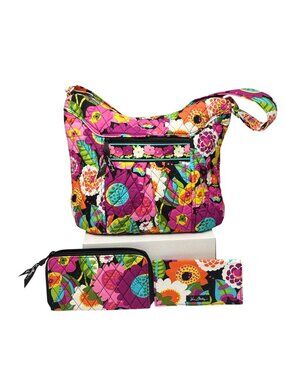 Vera Bradley Cotton Bag Wallet Coin Pouch 3pc Set Retired Vava Bloom Pattern